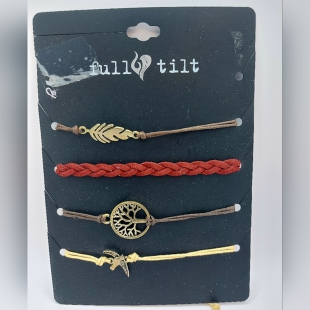 Red Brown Natural Adjustable Set Of 4 Full Tilt Bracelets